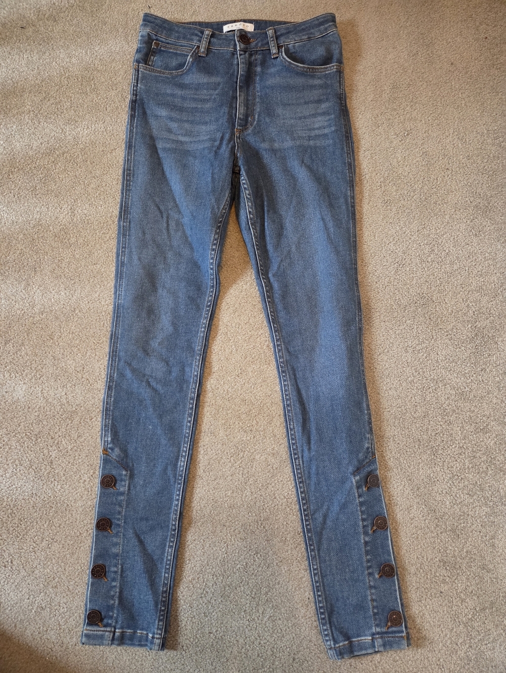 Sandro Button Hem Skinny High Rise Jeans
